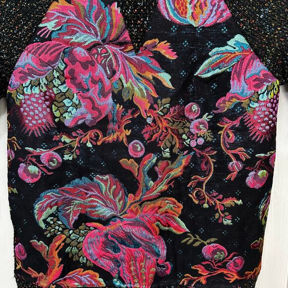 James Coviello New York Knit Top Size XS Vibrant Floral Brocade Neon Metallic - Picture 4 of 8